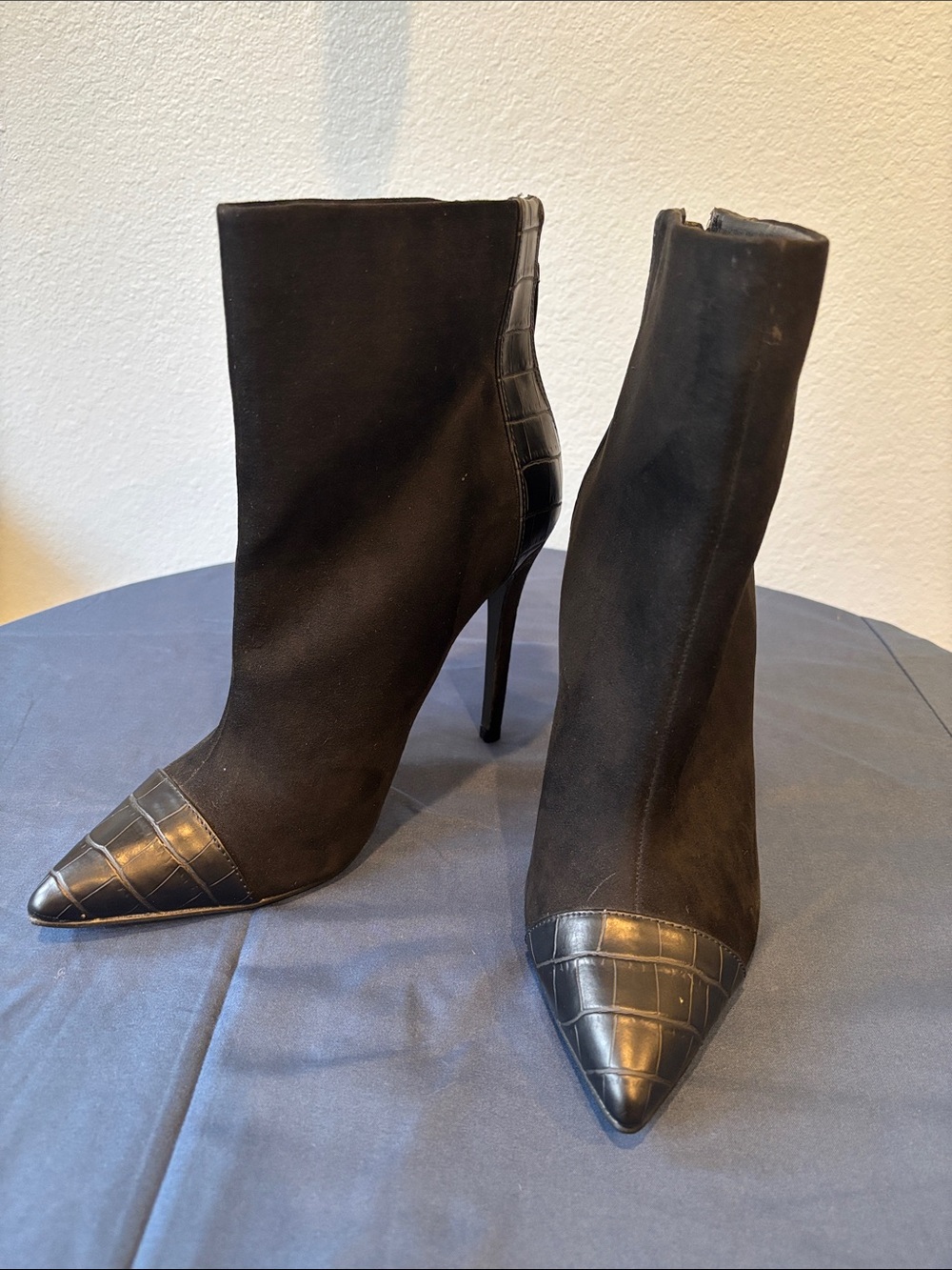 Annabella Black Pointed Toe Stiletto Ankle Boots - Women